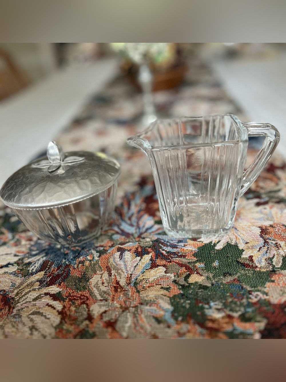 Southern Living at Home, Glass and Hammered Silver Creamer and Sugar Dish